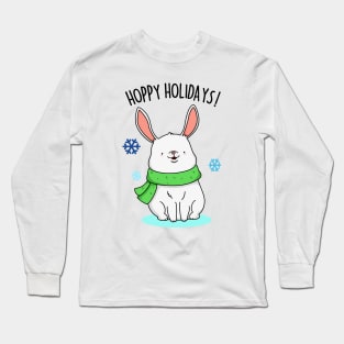 Hoppy Holidays Cute Christmas Rabbit Pun Long Sleeve T-Shirt